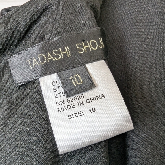 Tadashi Shoji Black Evening Gown Square Neckline Crystal Brooch MOTB MOTG - Picture 2 of 14